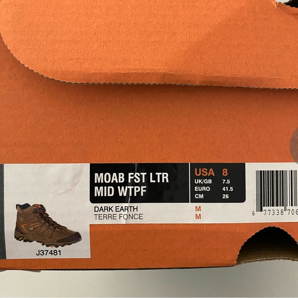 Men’s Merrell Moab Fst Ltr Mid Waterproof Boots Dark Earth 8 - Picture 2 of 7